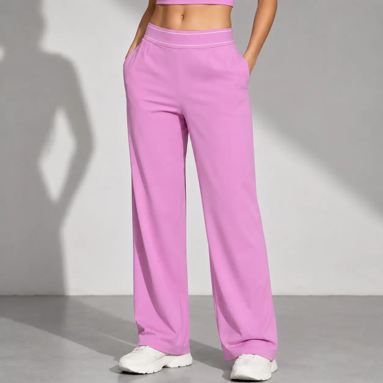 Women’s High Waisted Wide Leg Lounge Pants with Pockets – Lightweight Stretch Casual Yoga Workout Travel Pants
