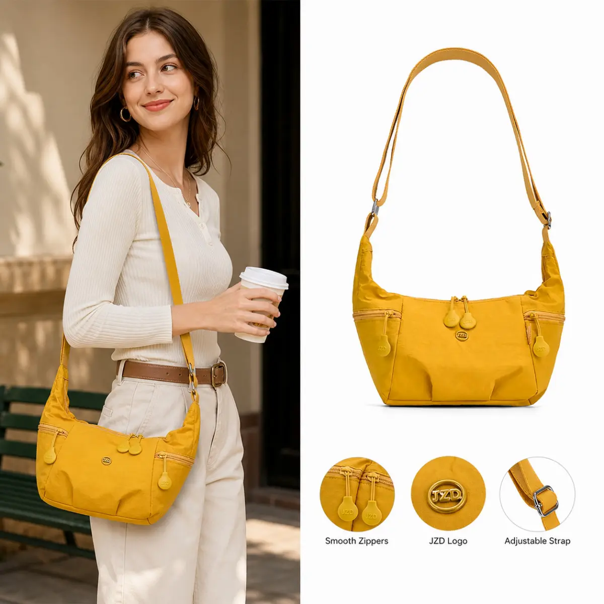 Women's Solid Color Waterproof Lightweight Multi-Pocket Zipper Crossbody Shoulder Bag with Adjustable Strap - Gym Commuter Summer Bag Purse, Trendy Gift for Her (Summerwin)