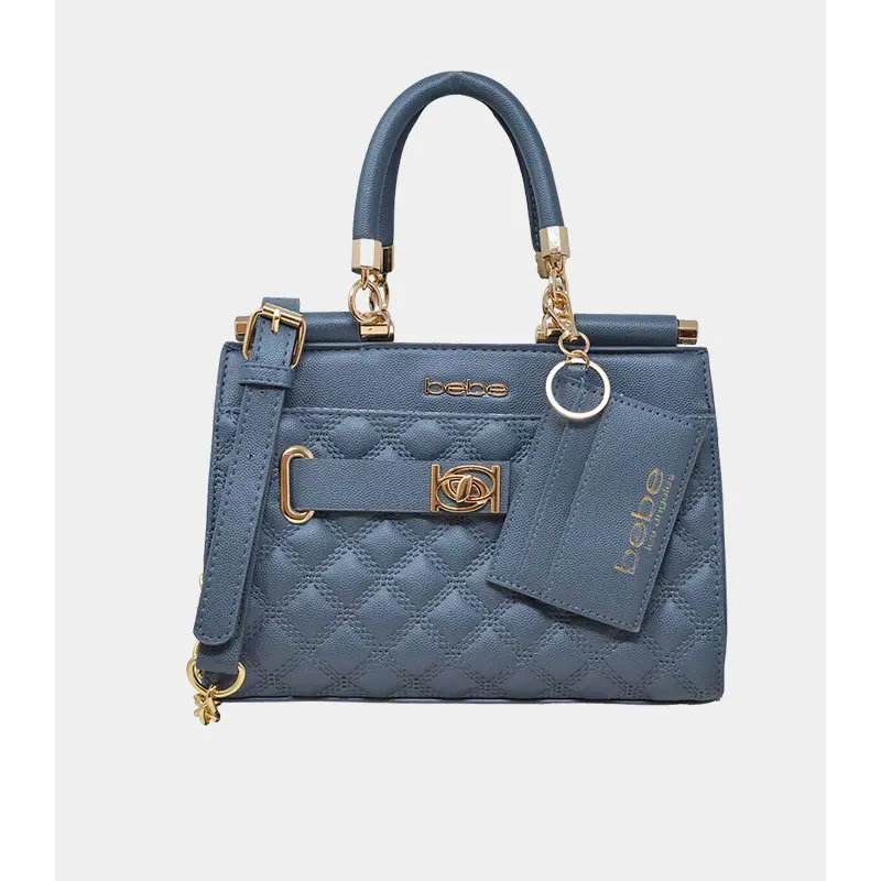 BEBE STORM GREY ALEX QUILTED SMALL SATCHEL W/ COIN PURSE