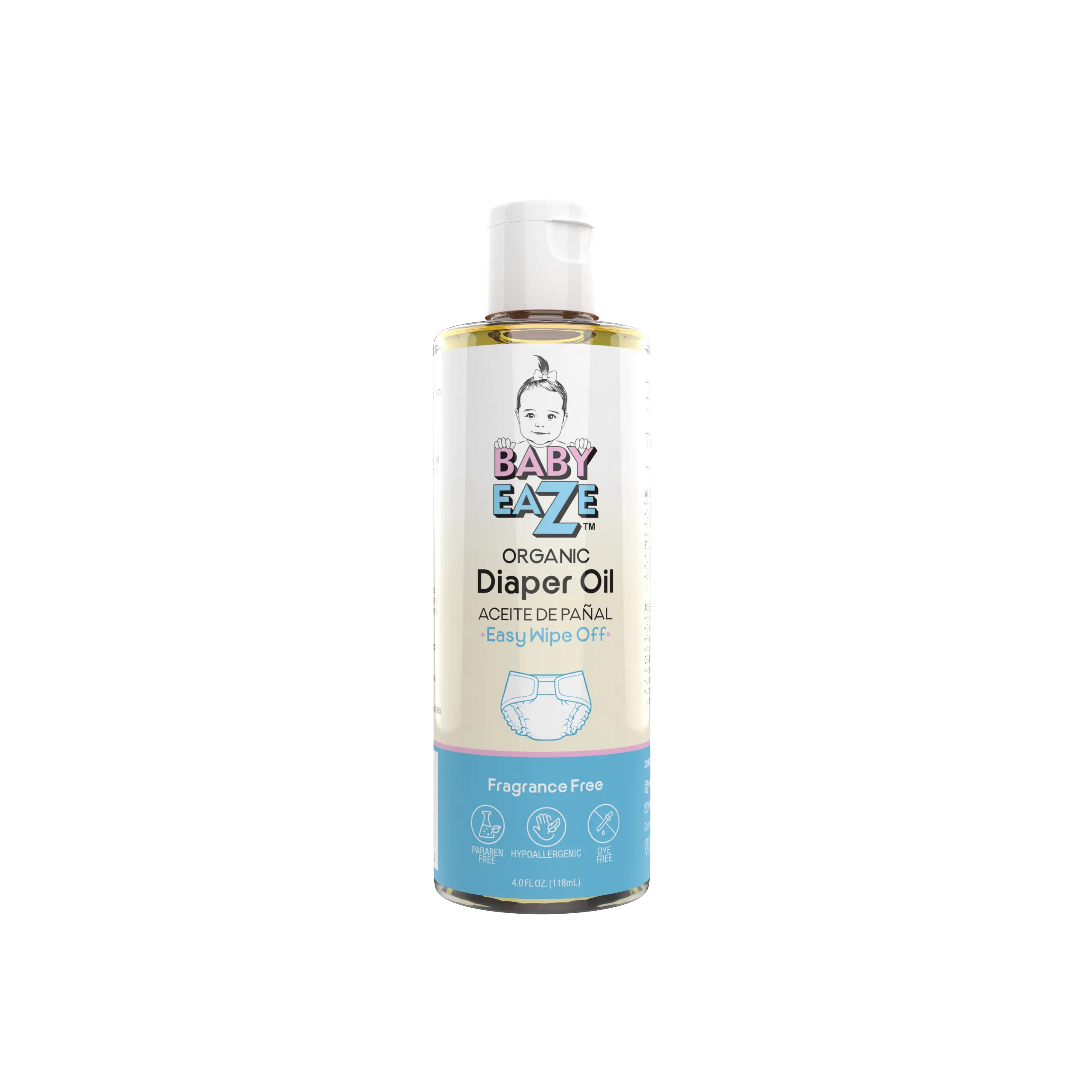 Organic Diaper Oil Fragrance Free (4oz) - Soothes, Protects and Nourishes Delicate Skin