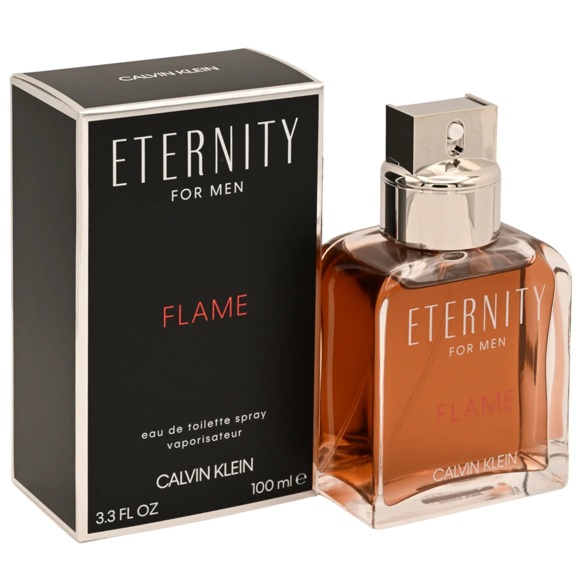 Calvin Klein ETERNITY FLAME for Men, Eau de Toilette, Refined Cologne with Warm Amber & Leather Notes, 3.3 fl oz, Refined Scents, Men's Colognes