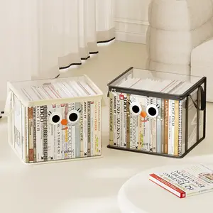 UFORU Student Two-piece Book Storage Boxes,13.39 in x 9.84 in x 9.84 in PVC Transparent Foldable Bag,for Dolls & Books,Classroom Home Organizer Box