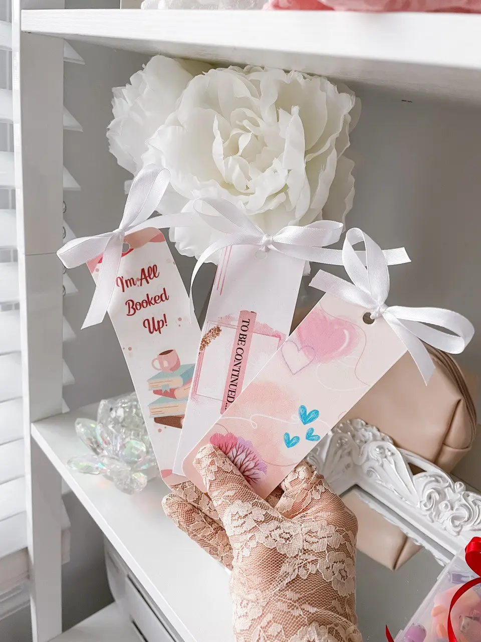 Cute Pink Bookmark Pack with Ribbon Bow for Office Stationery Supplies