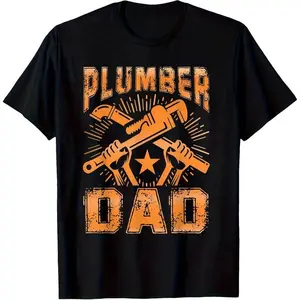 "Plumber Dad" Vintage Plumbing Graphic Cotton Short Sleeve T-Shirt | Round Neck Unisex Tops Tees T-Shirts