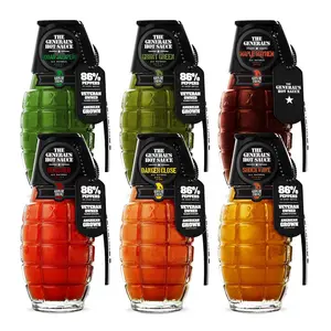 The General's Hot Sauce Super 6 Gift Set 6oz Bottles - American Grown Habanero Cayenne & Jalapeño Spicy Sauce Collection Gift Set - Veteran-Owned Grenade-Shaped Bottles with Dog Tags - All Natural Flavor