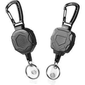2 Pack Heavy Duty Retractable Keychain Badge Holder with Carabiner,Heavy Duty Keychain Reel, 32" Steel Cord