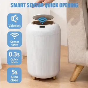 Automatic Trash Can, Sensor Trash Can with Lid, Waterproof for Bathroom & Toilet & Office  , White/Pink, Touchless Motion Sensor, 3-5 Gallon, Space Saving, Odor-Proof, Nordic Style by MAYSTAR