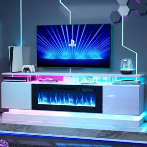 【2 Packages Shipping】70" Fireplace TV Stand, Modern Entertainment Center for TVs Up to 80", TV Console with Storage Cabinets, Media Console for Living Room, 70IN White TV Stand and 36IN Black Fireplace