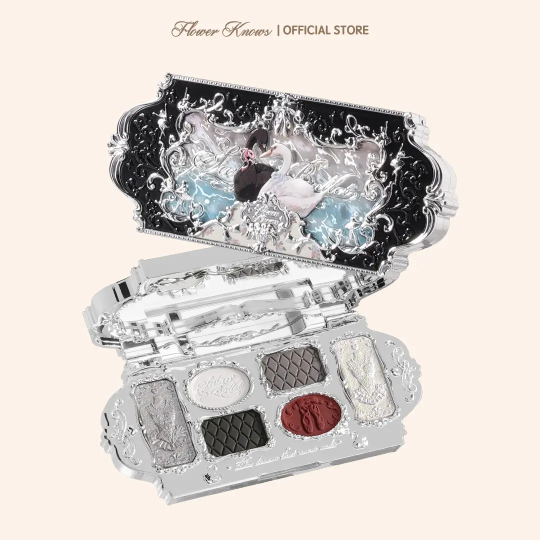 Flower Knows Swan Ballet Collection Six-Color Makeup Palette, 6-Color Palette with Matte & Shimmer Shades for Any Occasions, Long-Lasting, High Pigment, Blendable Glitter & Powder, Summer Gift, Makeup Beauty Cosmetics, #Summervibes
