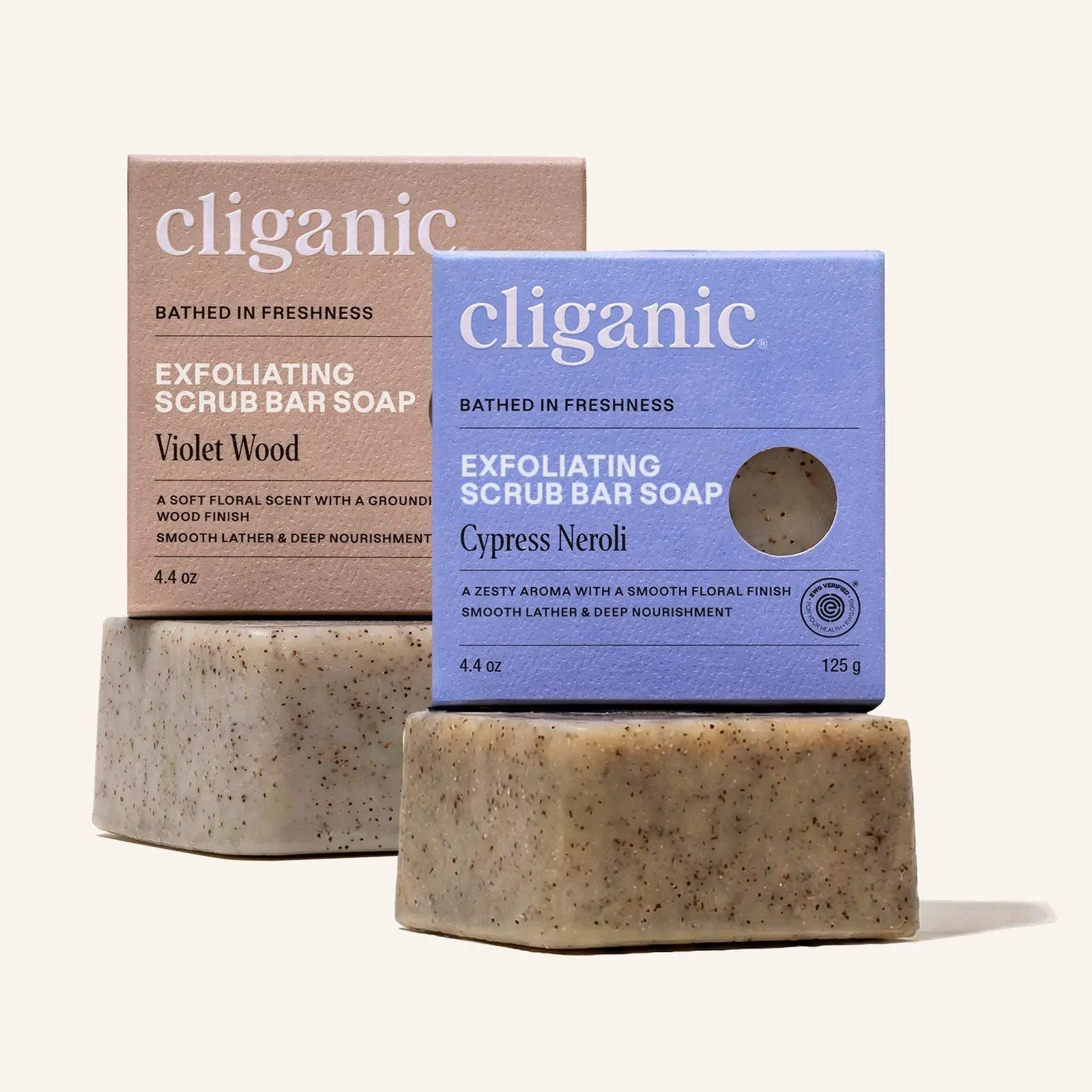 Cliganic Exfoliating Bar Soap For Men & Women – Body Scrub Soap with 98% Natural Ingredients Cleanses, Smooths & Revitalizes Skin, Moisturizing Soap Bar- Cypress Neroli & Violet Wood Scents (2 Pack)
