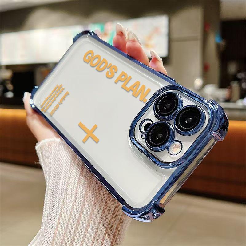Unique GOD'S PLAN Patterns Electroplated Phone Case With Four-Corner Airbag Electroplated Featuring A High-Transparent Tpu Back With Reinforced Shock-Absorbent Airbags And Shiny Electroplated Frame For iphone 17 16 15 14 13 12 11 SAMSUNG S25 24 23 22