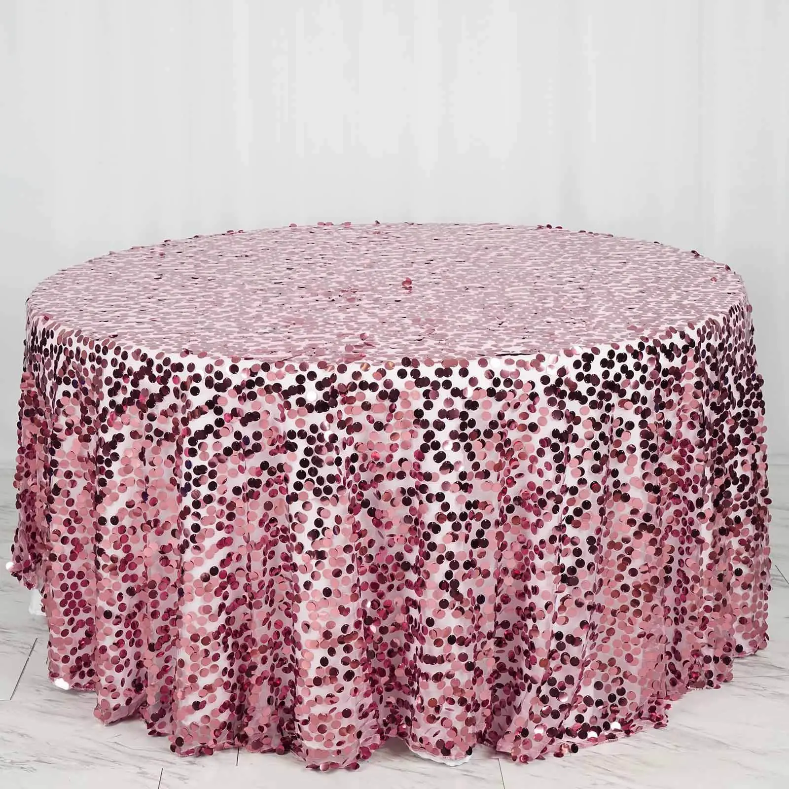 120" Pink Big Payette Seamless Sequin Round Tablecloth - Mesh Base Decorative Party Accessories, All Seasons Household Textiles for Wedding Supplies