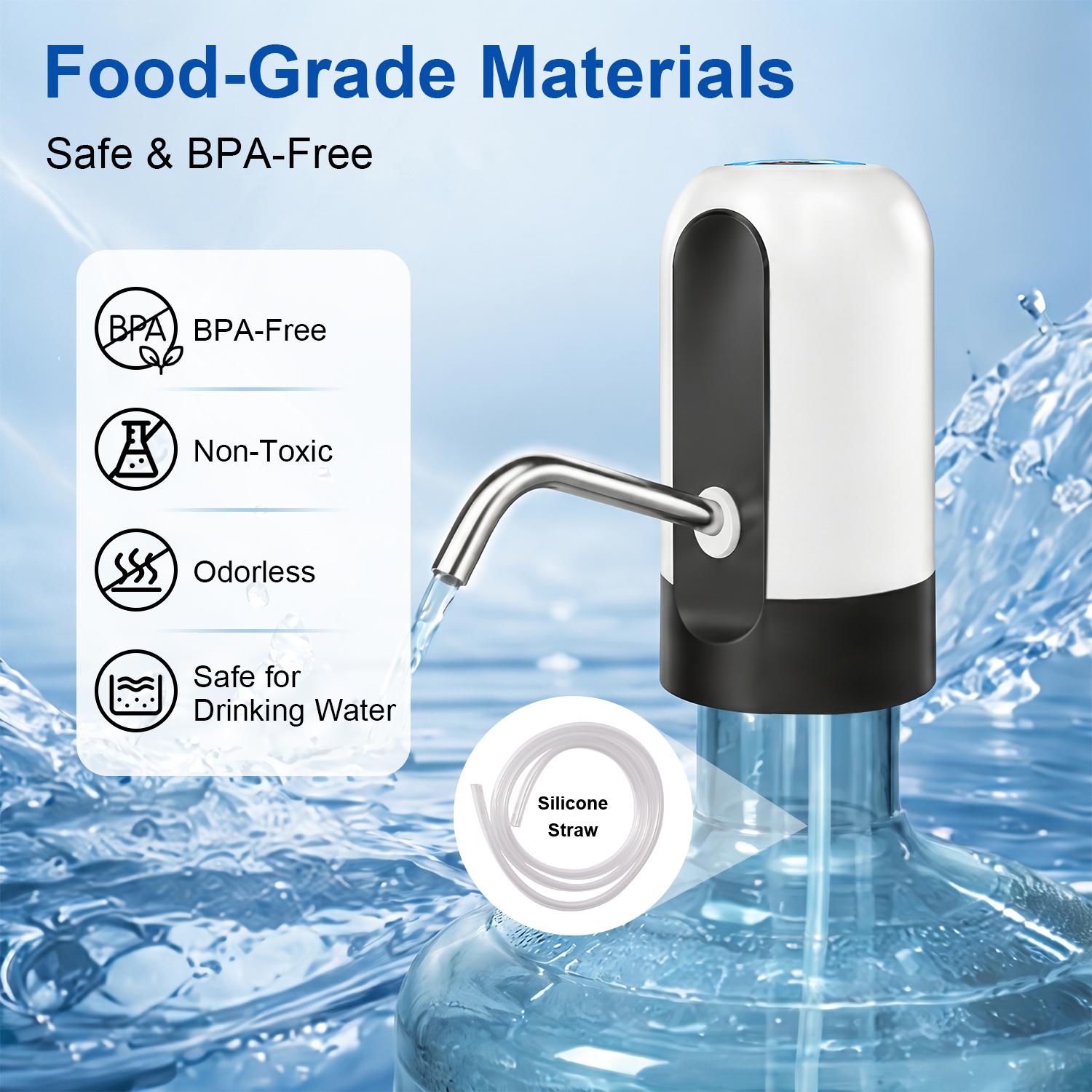 Water Dispenser for 5 Gallon Bottle - Rechargeable Water Pump for 5 Gal Jug, BPA-Free, Food Grade Silicone Hose, Stainless Steel Spout - 30-40 Days Battery Life, Easy One Switch Operation for Kitchen Outdoor Camping Office