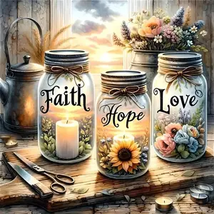 Faith,Hope,Love  Art Kits for Adults,Inspirational 5D  Painting Kits for Beginners,DIY  with Round Full Drill  Dots  Painting for Adults,Home Decor 13.78x13.78 in