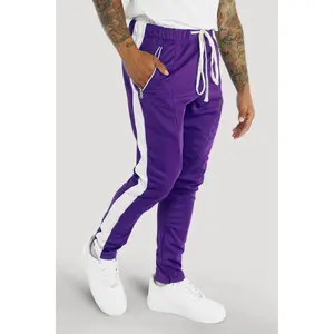 Premium Side Stripe Zip Pocket Track Pants (Purple - White)