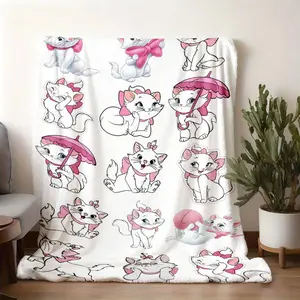 2026 new model printed with patterns The Aristocats Marie Cat Flannel Blanket, Cute White Kitten Pattern Throw Blanket, Soft Skin-friendly Nap Blanket for Bedroom Living Room Sofa, Universal Warm C