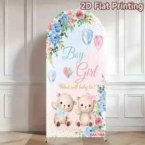 Bear Floral Arch Backdrop Cover Gender Reveal Boy or Girl for Baby Shower Decor Background 2-Sided Soft Fabric Party Decoration Supplies