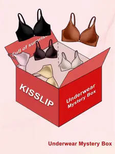 Three-Piece Random Blind Box, Women's Bralette Set, Plain Lined Design, Adjustable Strap Buckleless Closure, Comfortable Fit Daily Wear Underwear, Casual