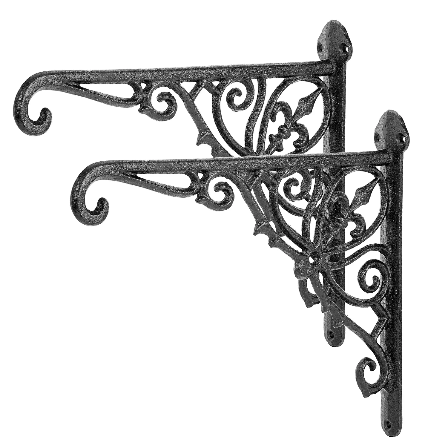 Sungmor 2-Pack Cast Iron Decorative Wall Mount Brackets, Heavy-Duty Hangers for Hanging Baskets, Indoor-Outdoor Plant Hooks, Vintage Metal Lantern Holders