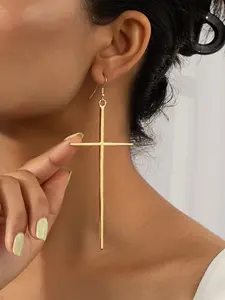 Women's Street Trend Cross Charm Dangle Earrings, 1 Pair Trendy Minimalist Dangle Earrings, Chic Exaggerated Jewelry for Party Decor