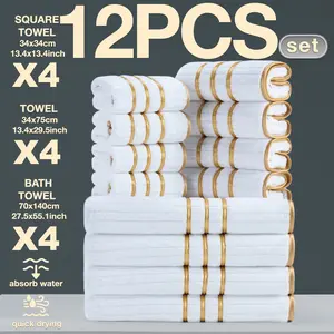 12-Piece Bath Towels Set, Modern Luxury Trim, Quick-Dry Super Absorbent Microfiber, Quick Drying Towel, Suitable for Home Camping Hotel School Factory
