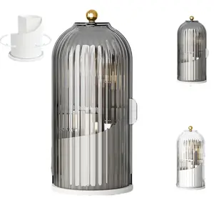 Toothbrush Holders with Sliding Lid, Rotating 3 Slots Bathroom Organizer Countertop, Tooth Brush Toothpaste Holder Bathroom Counter Stand Sink Organizer Caddy for Vanity Makeup Brushes storage bucket