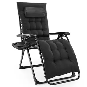 Zero Gravity Chair, Reclining Camping Lounge Chair, Reclining Patio Chairs with Cup Holder Trays and Removable Cushion, Folding Recliner for Indoor and Outdoor