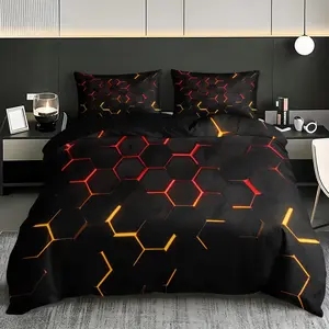 3-piece geometric honeycomb pattern soft bedding set, including 1 coreless duvet cover and 2 coreless pillowcases, Breathable Polyester, Easy maintenance, suitable for single beds, double beds, bedrooms, dormitories, and guest rooms