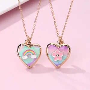 Rainbow flower necklace simple and fashionable love photo box can put photos DIY good friend necklace