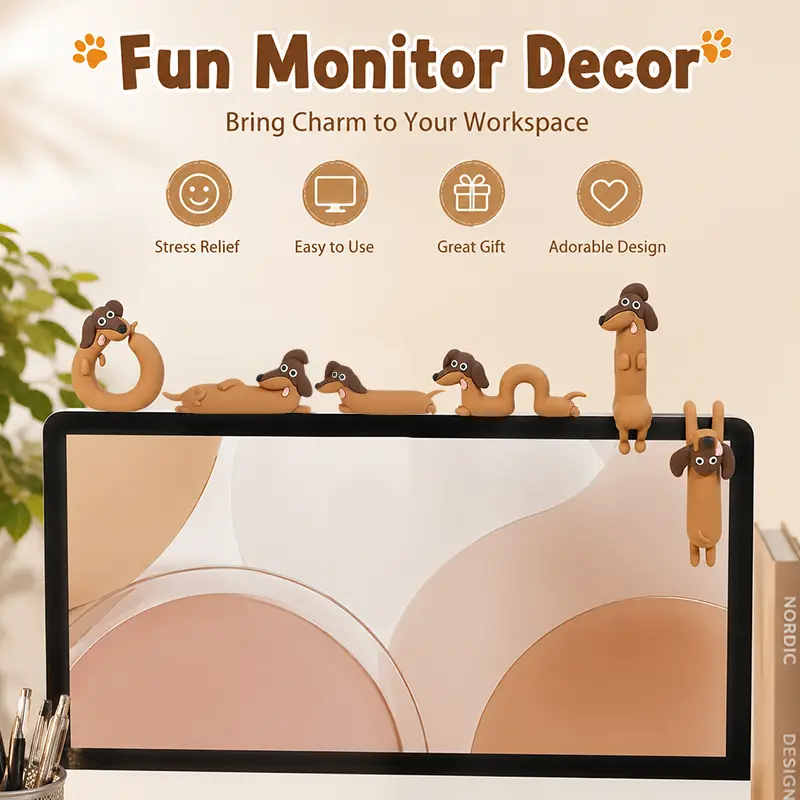 6 Pcs Resin Dachshund Figurines, Cute Dachshund Statues for Computer Monitor Decor, Car Dashboard/Desk/Photo Frame/TV/Office Accessories, Funny Gift & Decorations