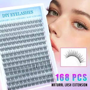 Plush Lash Cluster Extensions, 168pcs Individual Lashes, 9-12 mm C-Curl, Soft Thin Band, Natural Look DIY Eyelash Extension, Lash Clusters Kit