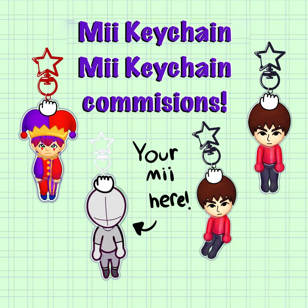 Custom Mii tomodachi life keychains, send us a picture of your Mii