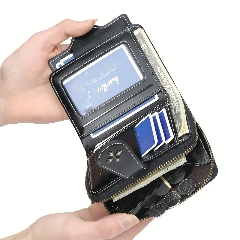 Women's Short European-American Fashion Buckle Wallet - Zipper Coin Purse, New Everyday Purse (In-Stock) backtoschoolshopping, Wallet Wristlet, Card Holder Wallet