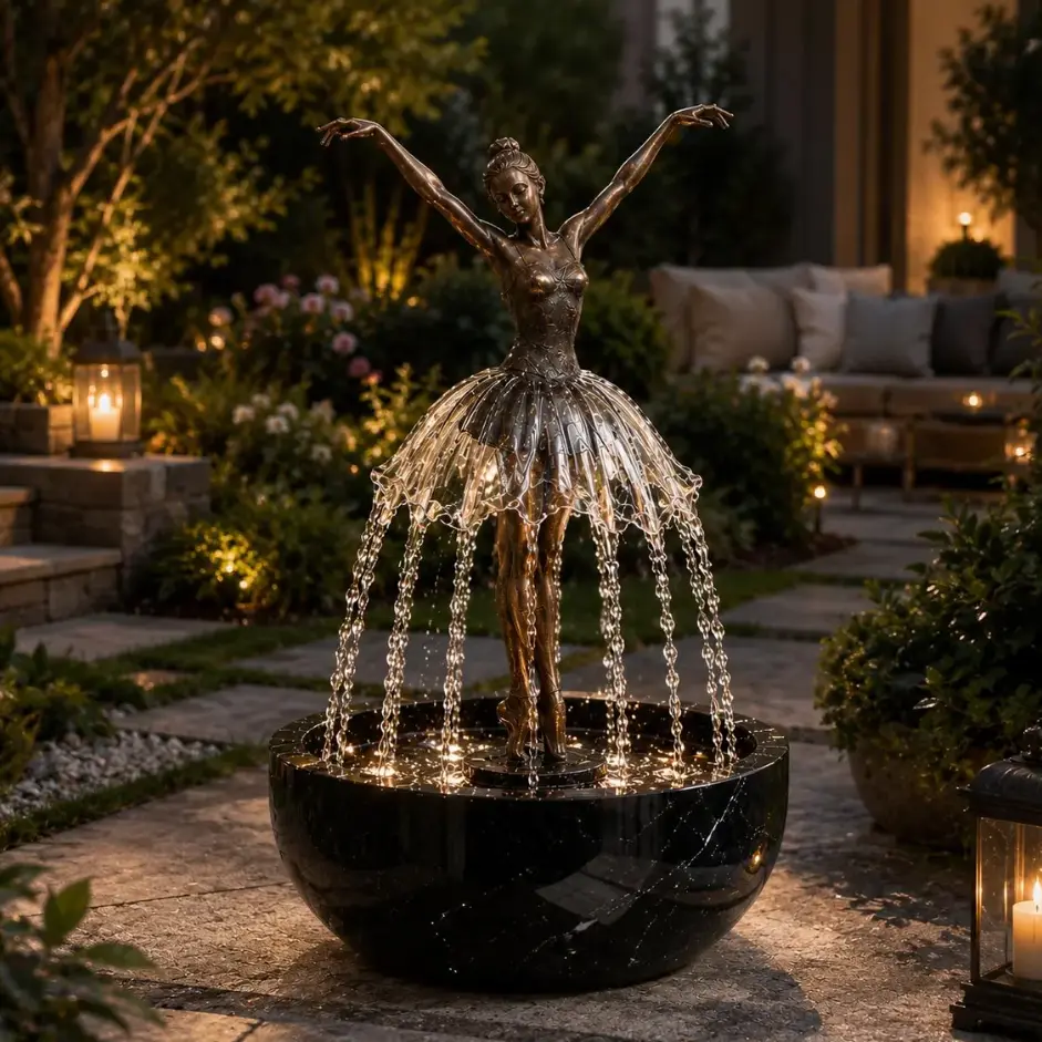 Dancing Ballerina Water Fountain Outdoor Tabletop Bronze Statue Waterfall Fountain Weather-Resistant Recirculating Water Feature Decor Tabletop Indoor Outdoor Fountain, Zen Water Feature, Garden Decor Gift Home Living Room Desk Fountain Centerpiece Accent