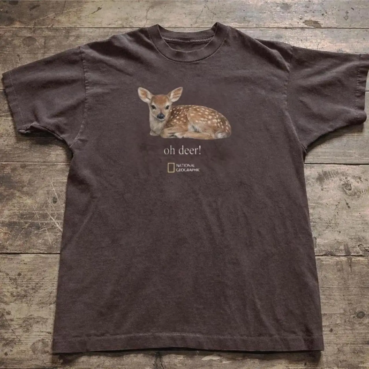 [Sale off up to 50%] Dark Chocolate National Geographic oh deer graphic t-shirt Casual Cotton Tee Casual Graphic Design