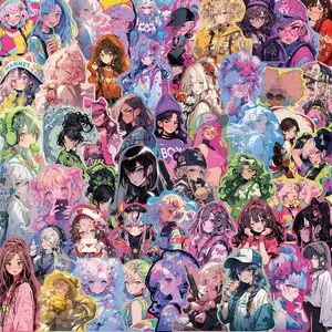 Cartoon Girl Pattern Sticker, 50pcs/set Waterproof Self Adhesive Decor Paper, Decor Sticker for Gift Greeting Card Water Bottle Laptop Smartphone Cellphone Phone, Ornaments