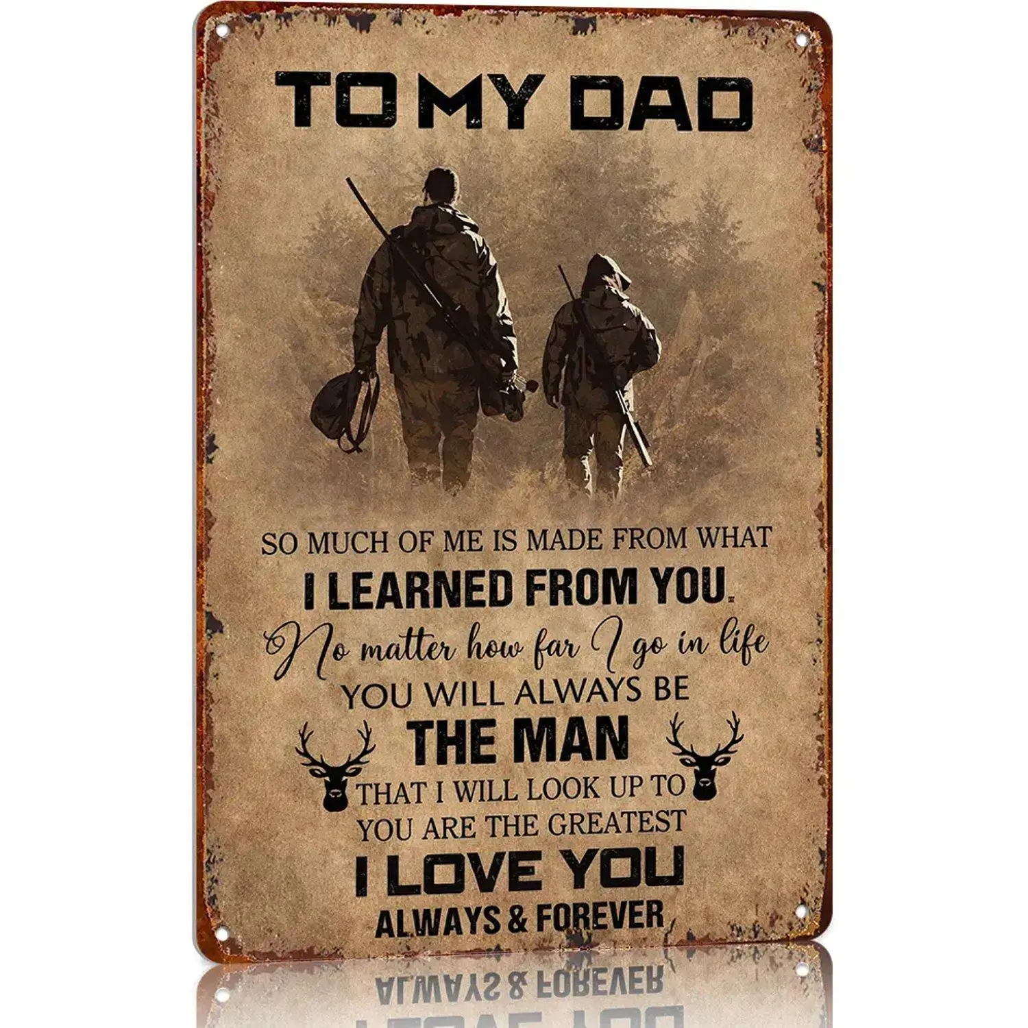 To My Dad Hanging Aluminium Metal Sign, Vintage Room Decor Wall Plaque, Unique Father's Day Gifts Dad Gifts, Country-Inspired Home Signs for Farmhouse Living Room Hunter-Themed Father-Son Present