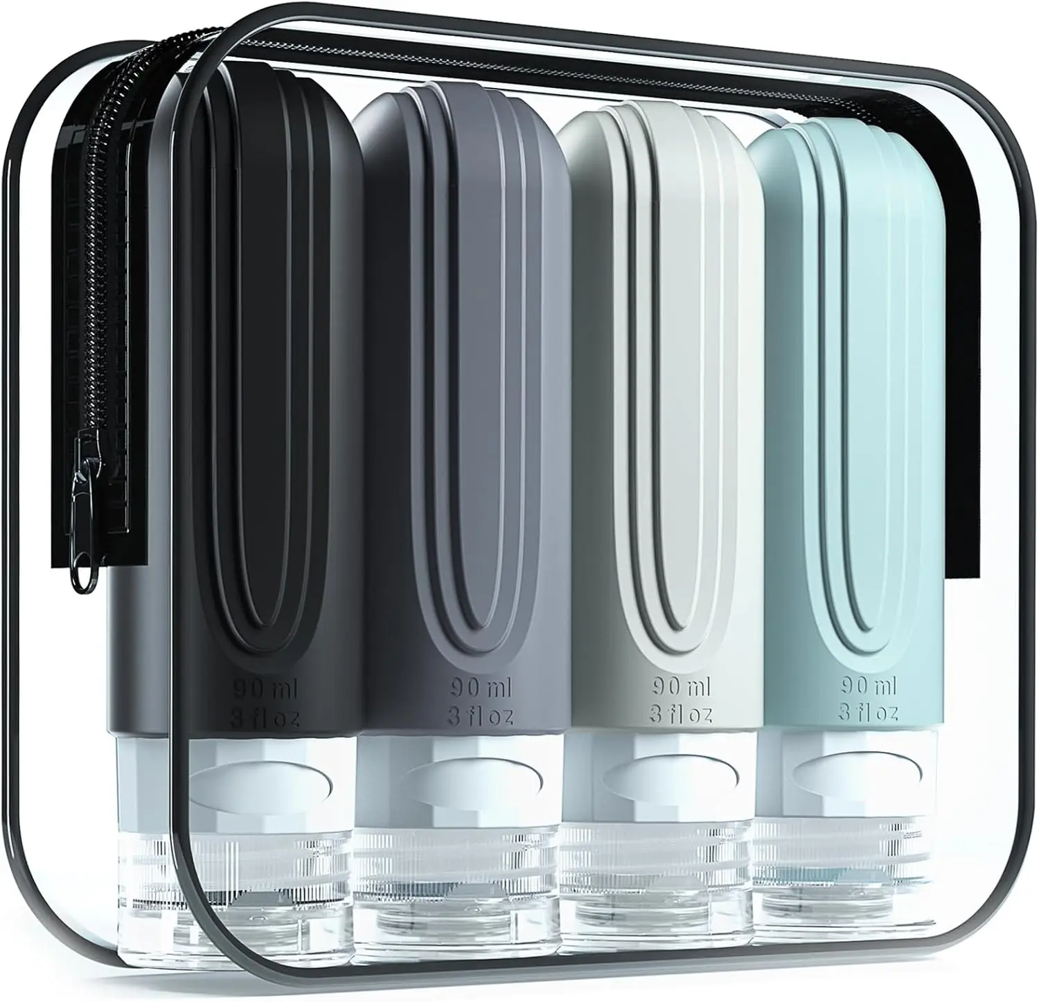4-Pack 3 oz Travel Bottles for Toiletries, Refillable Silicone Squeeze Containers for Shampoo, Conditioner, Lotion and Liquids