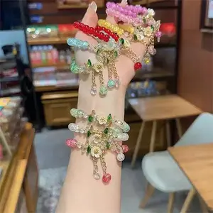 (Random style)New Super Immortal Bracelet Camellia Crystal Beaded Handmade Jewelry with Tassel Design Popular Colorful Little Zouju Ins Versatile Stylish Accessory