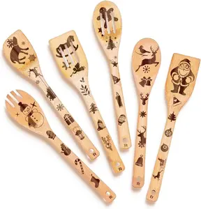 6-Piece Wooden Spoons For Cooking & Serving - Christmas Gifts for Women who have everything - Christmas Kitchen Utensils - Gift for Mom - Cooking Utensils