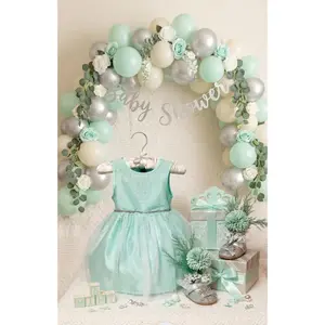 2-in-1 Baby Celebration Centerpiece - Mint Sparkle Tutu Dress & Coordinating Shoes on Reusable Display Stand