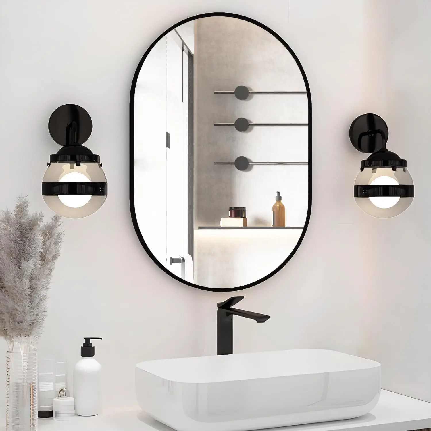 20×30 Inch Oval Wall Mounted Bathroom Mirror, Modern Large Mirror with Gold Metal Frame, Horizontal & Vertical Installation, Decor for Bathroom Bedroom Living Room Hallway
