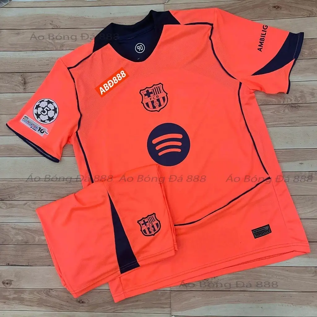 Barcelona FC 2023-24 Home Jersey & Shorts Set - Cream & Navy - Official UEFA Champions League Sponsorship - Spotify Logo - Ao Bong Da 888