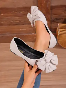 Women's Casual Pointed Toe Flat Shoes, Ballet Flats, Ballerina Flats Shoes, Butterfly Knot Decor, Comfortable Slip-On Walking Shoes, Fabric Upper, PVC Sole, Soft Sole Flats, Summer Flat, All Seasons