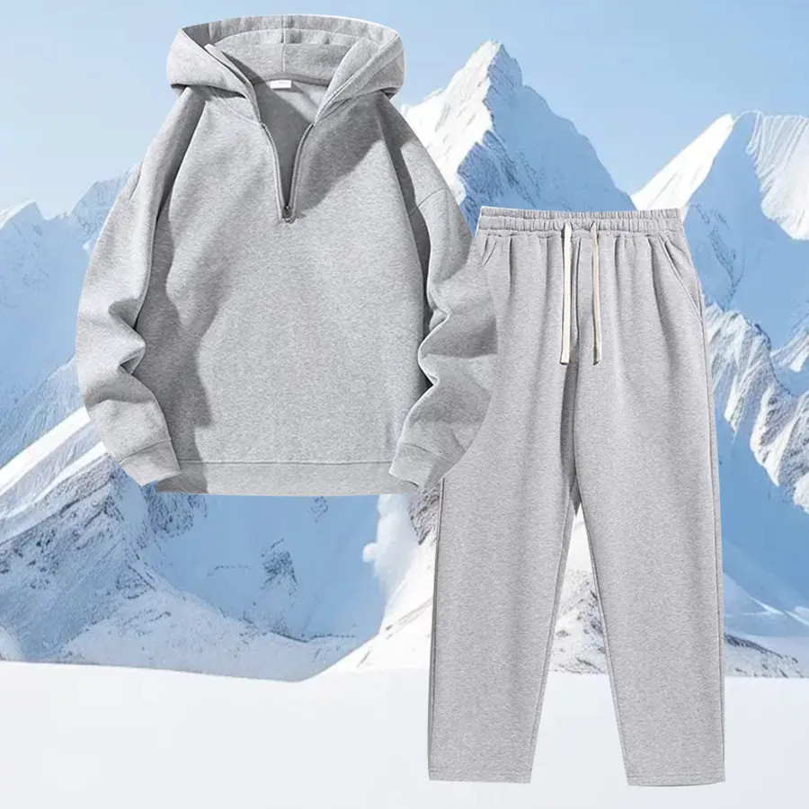 Men's 2 Piece Sets Casual Clothes, Solid Color Menswear with a Drop Shoulder Half-Zip Pullover and Drawstring Pants, Basic, Plain, Sleeves, Matching Sets, Him, Streetwear Clothing, Outdoor, Stylish, Outfits, Male Clothing, Drop Shoulders, Fitted, Gray + G