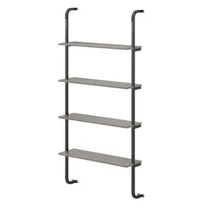 COSTWAY - 4-Tier Industrial Pipe Shelving with Metal Frame for Living Room Kitchen-Oak