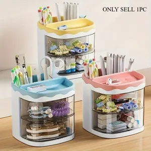 1pc cute multi-color practical pen holder Office desktop pen holder Simple fashion creative cute transparent pen holder sundry storage box.