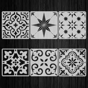 6Pcs Floor Stencil Tile Stencil, 12x12 Inch Tile Stencils Floor Stencils Furniture Wall Garden Patio Bathroom Decor DIY Reusable