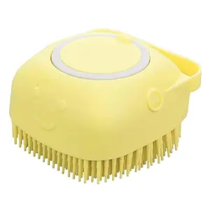 Pet Bath Massage Brush Puppy Dog Cat Grooming Cleaning Soft (Yellow)