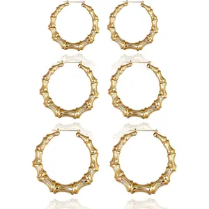 Bamboo Earrings 90s Outfits for Women Large Gold Bamboo Hoop Earrings 80s 90s Earring Jewelry Hip Hop Costum Accessories Gifts